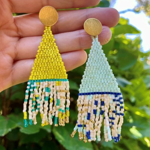 Merana Jewellery by Ana Viana - Triangular Hand Beaded 18K Gold Plated Stud Earrings (avi002)