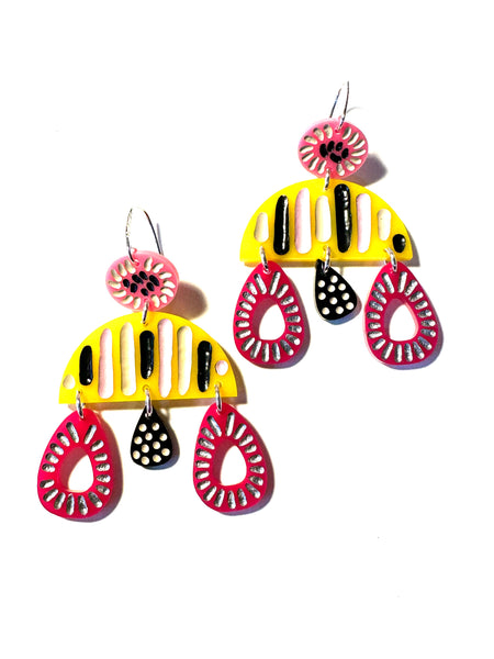 Grace Hummerston - Hand Etched Painted Stirling Silver & Perspex Earrings (ghu022)