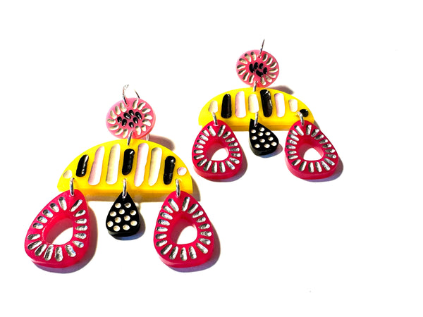 Grace Hummerston - Hand Etched Painted Stirling Silver & Perspex Earrings (ghu022)