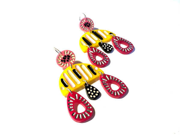 Grace Hummerston - Hand Etched Painted Stirling Silver & Perspex Earrings (ghu022)