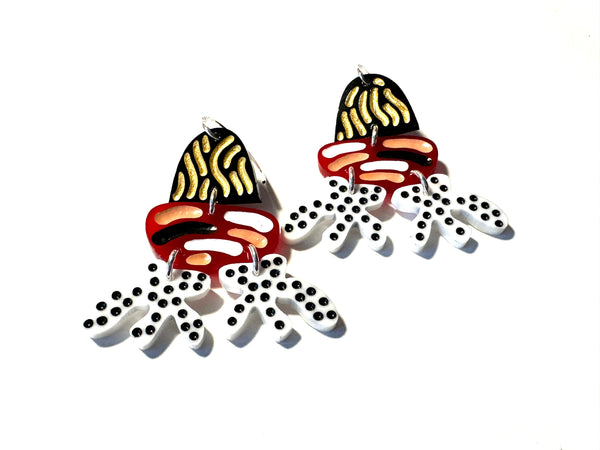 Grace Hummerston - Hand Etched Painted Stirling Silver & Perspex Earrings (ghu016)