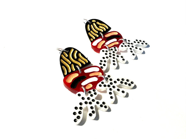 Grace Hummerston - Hand Etched Painted Stirling Silver & Perspex Earrings (ghu016)