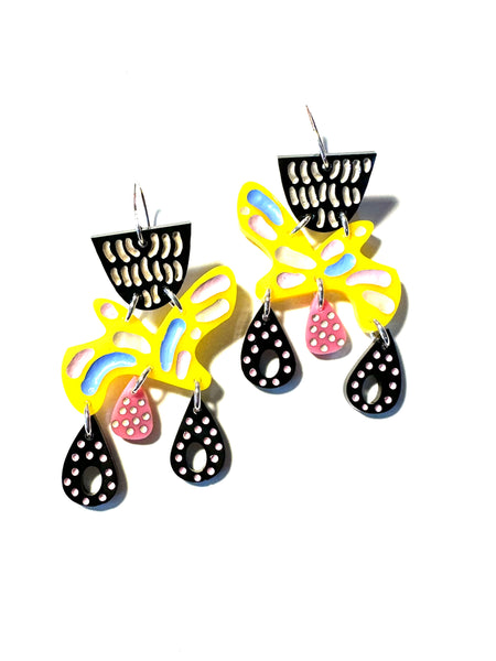 Grace Hummerston - Hand Etched Painted Stirling Silver & Perspex Earrings (ghu018)