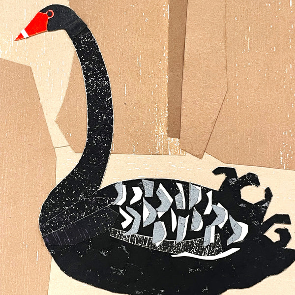Moira Court - 'Black Swan' Paper Collage on Canvas (mco061)
