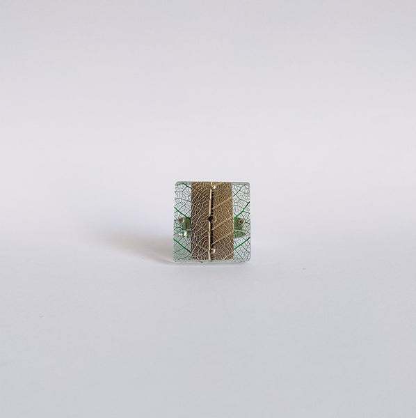 Rumma Designs - Green Leaf Skeleton Ring (size P 1/2) Rubber Tree Leaf Skeleton, Acrylic, Sterling Silver (kch002)