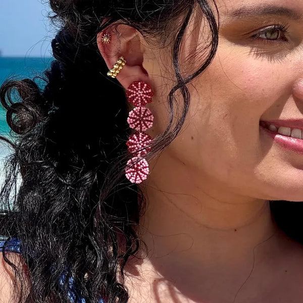 Merana Jewellery by Ana Maria - Long Drop Hand Beaded 18K Gold Plated Stud Earrings (avi003)