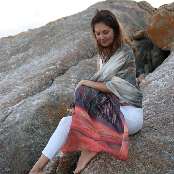 Chrisea Designs - 'Sunset Over Ocean' Wool/Silk Wrap (cde074)