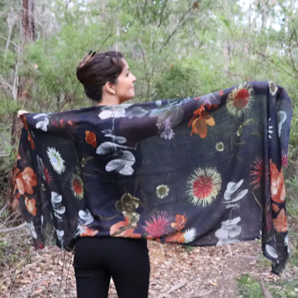 Chrisea Designs - 'Wildflower Nocturne' Wool/Silk Wrap (cde073)