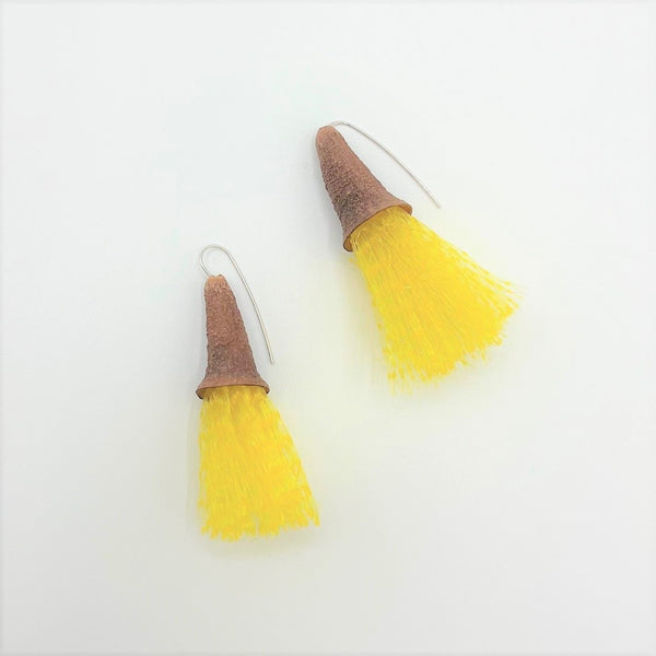 Sultana Shamshi - Natural Gumnut, Nylon Mesh and Sterling Silver Earrings (ssh019)