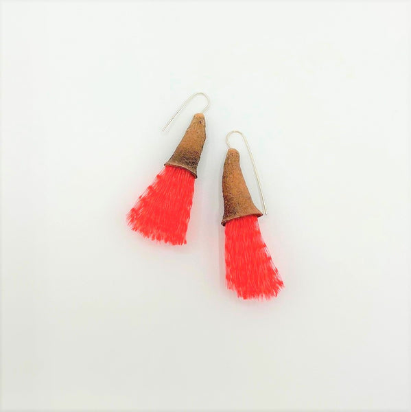 Sultana Shamshi - Natural Gumnut, Nylon Mesh and Sterling Silver Earrings (ssh019)