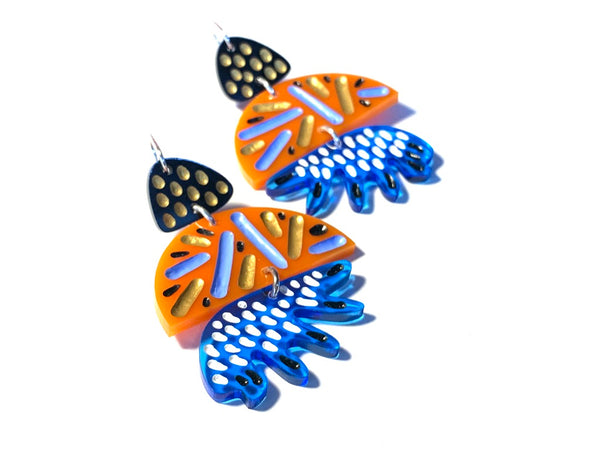 Grace Hummerston - Hand Etched and Hand Painted Acrylic and Sterling Silver Earrings (ghu004)