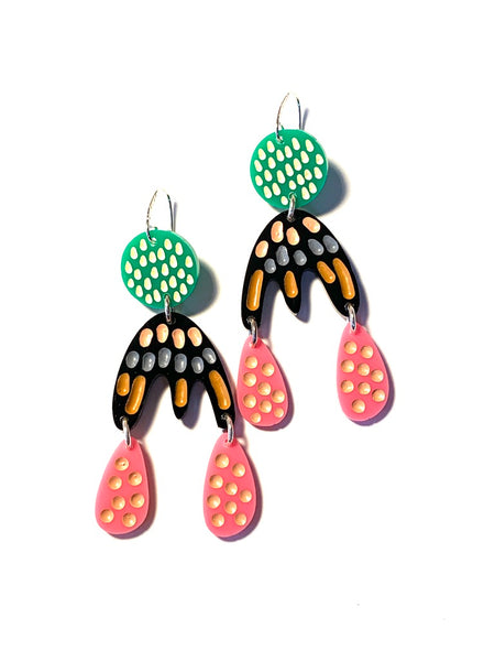 Grace Hummerston - Hand Etched and Hand Painted Acrylic and Sterling Silver Earrings (ghu004)