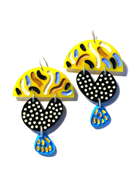 Grace Hummerston - Hand Etched and Hand Painted Acrylic and Sterling Silver Earrings (ghu004)
