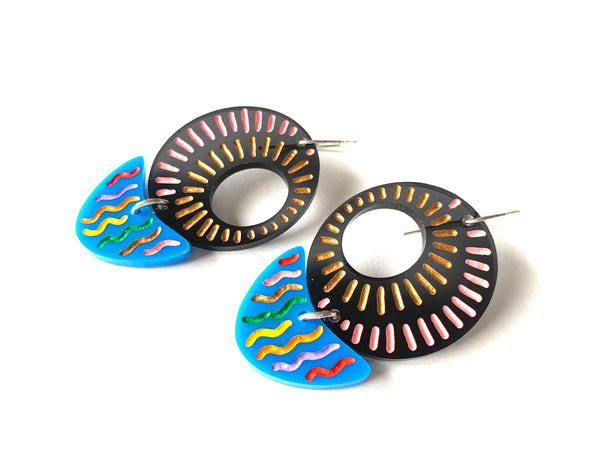 Grace Hummerston - Hand Etched and Hand Painted Acrylic and Sterling Silver Earrings (ghu004)
