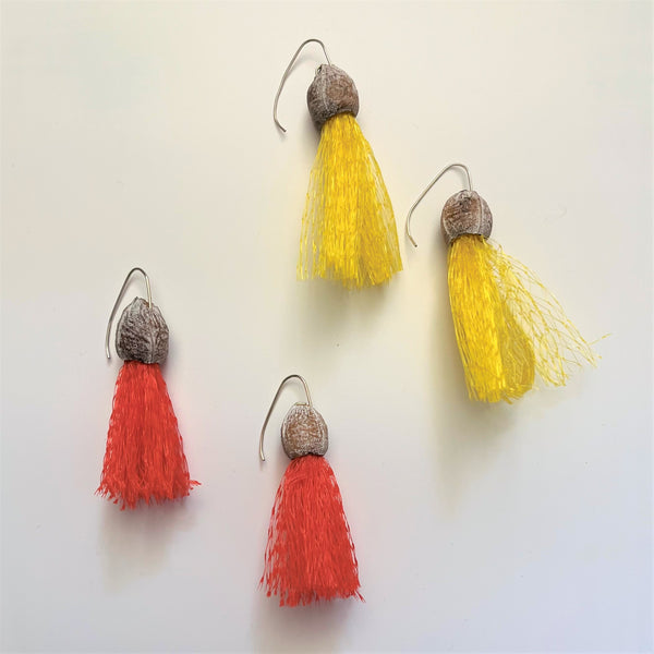 Sultana Shamshi - Natural Gumnut, Nylon Mesh and Sterling Silver Earrings (ssh019)