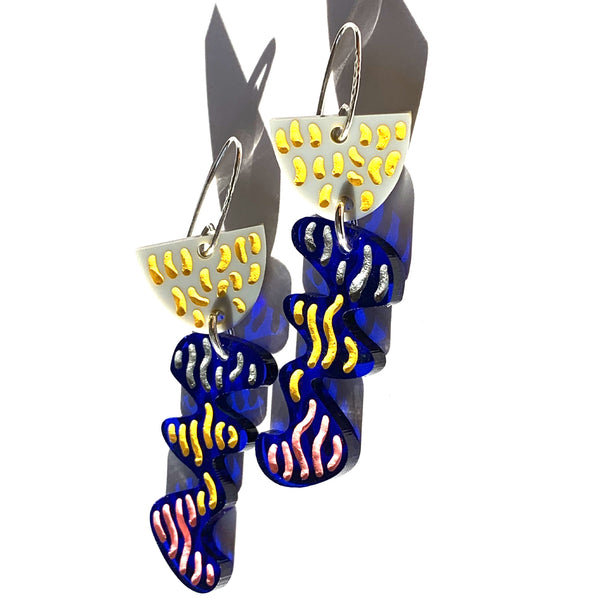 Grace Hummerston - Hand Etched and Hand Painted Acrylic and Sterling Silver Earrings (ghu004)