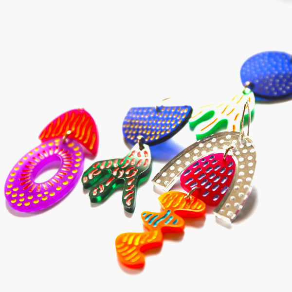 Grace Hummerston - Hand Etched and Hand Painted Acrylic and Sterling Silver Earrings (ghu004)