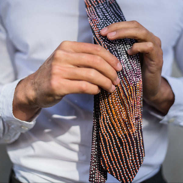 'Waran' by Minyawe Miller, 100% Silk Satin Tie - Represented by One of Twelve (m/oft010)