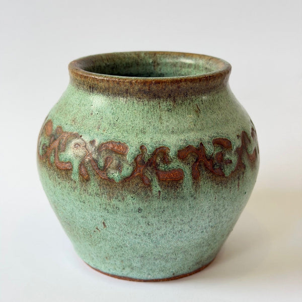 Liz Berry - Weathered Green Patterned Jar (L) (lbe052)