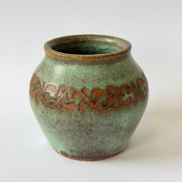 Liz Berry - Weathered Green Patterned Jar (L) (lbe052)