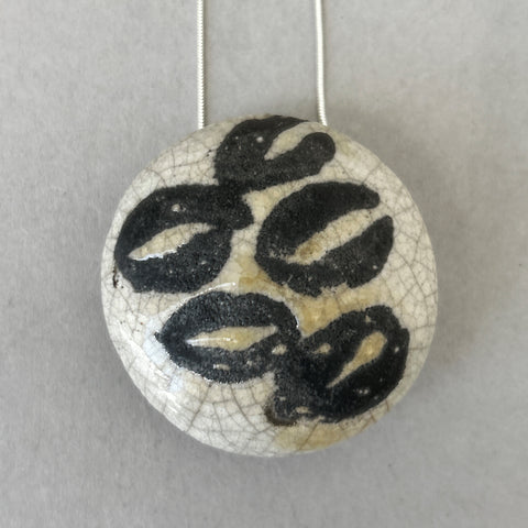 Sarah Keirle - 'Seedpod No. 258' Raku Fired Pendant on Sterling Silver Snake Chain 50cm (ske057)