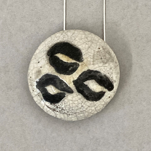 Sarah Keirle - 'Seedpod No. 251' Raku Fired Pendant on Sterling Silver Snake Chain 50cm (ske056)