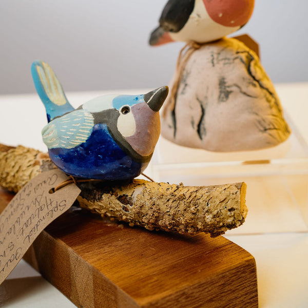 Trudy Hardman - 'Blue Wren on Branch' - Ceramic Sculpture (tha015)