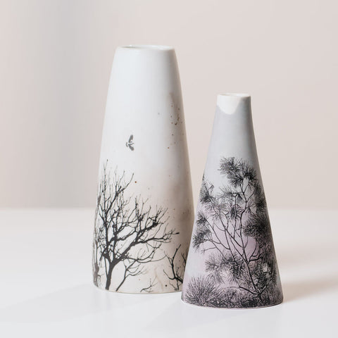 Sandra Black - 'Burnt Banksia Series 1' Slipcast Coloured Cool Ice Porcelain Clear Glaze with Photo Decal and Copper Carbonate, Manganese Granules (sbl007)