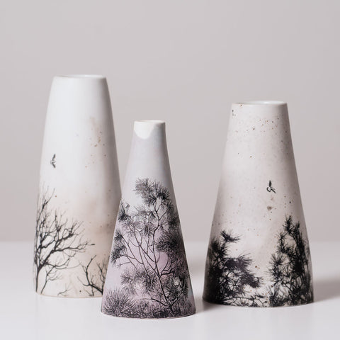 Sandra Black - 'Windblown Series 6' Slipcast Coloured Cool Ice Porcelain Clear Glaze with Photo Decal (sbl006)
