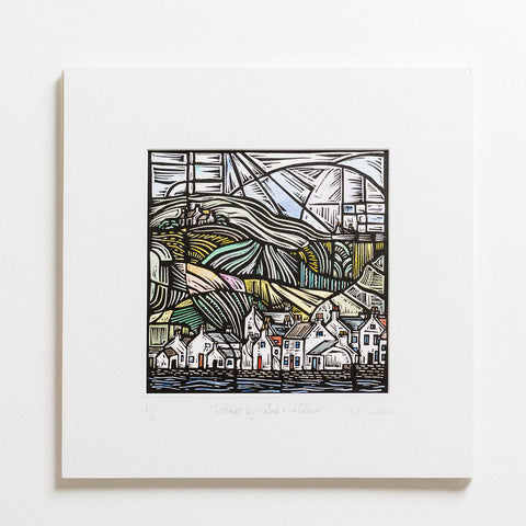 Nicola Cowie - 'Cottages by the Sea' Lino Printmaking with Watercolour 1/10 (nco035)