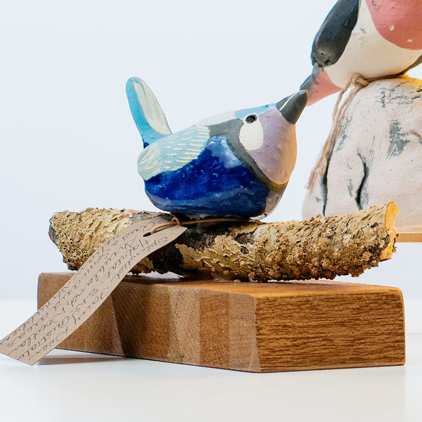 Trudy Hardman - 'Blue Wren on Branch' - Ceramic Sculpture (tha015)