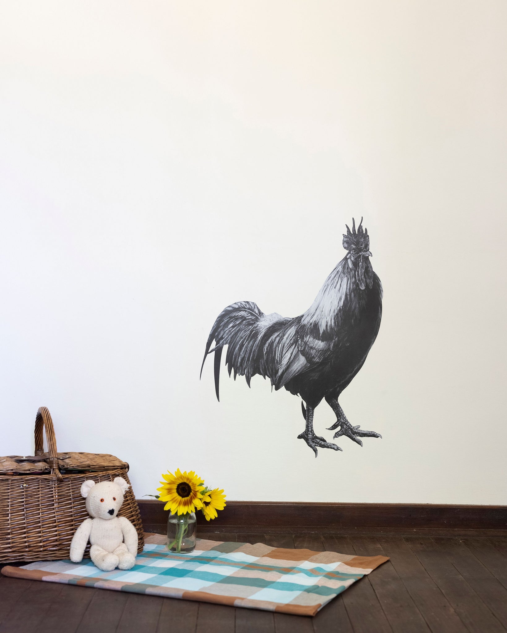 Anna Louise Richardson - Hand Drawn Rooster Removable Fabric Wall Decal (alr001)