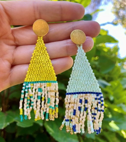 Ana Viana - Triangular Hand Beaded 18K Gold Plated Stud Earrings (avi002)
