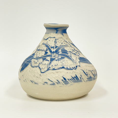 Rowena Harries - Blue & White Railroad Vine Sgraffito Vase Large (rha003)