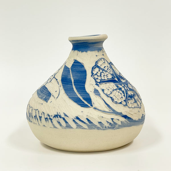 Rowena Harries - Blue & White Railroad Vine Sgraffito Vase Large (rha003)