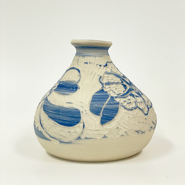 Rowena Harries - Blue & White Railroad Vine Sgraffito Vase Large (rha003)