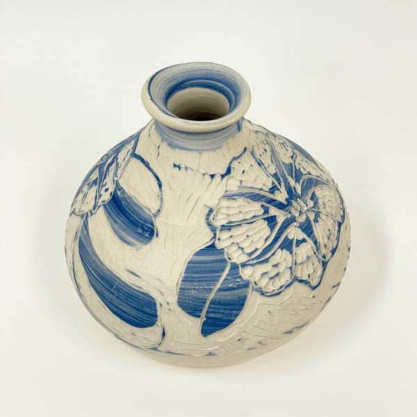 Rowena Harries - Blue & White Railroad Vine Sgraffito Vase Large (rha003)