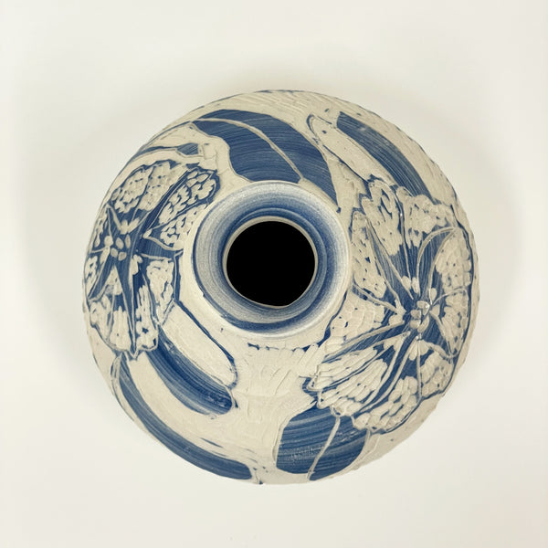 Rowena Harries - Blue & White Railroad Vine Sgraffito Vase Large (rha003)