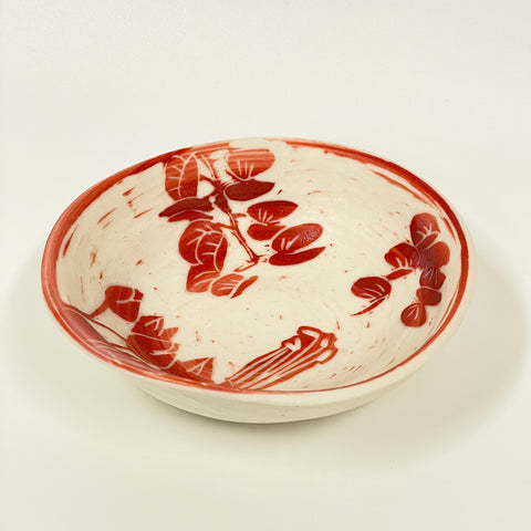 Rowena Harries - Red & White Jigal Flower Sgraffito Bowl Small (rha004)