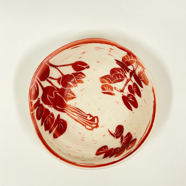 Rowena Harries - Red & White Jigal Flower Sgraffito Bowl Small (rha004)