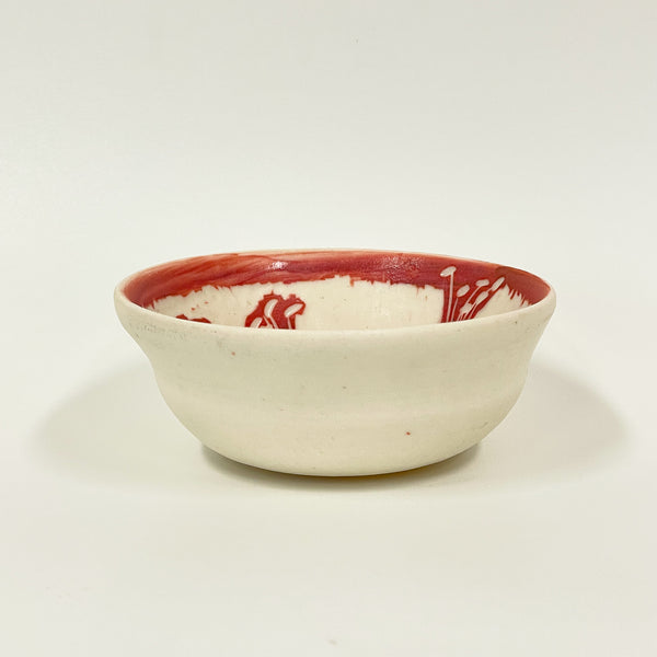 Rowena Harries - Red & White Jigal Flower Sgraffito Bowl Medium (rha005)