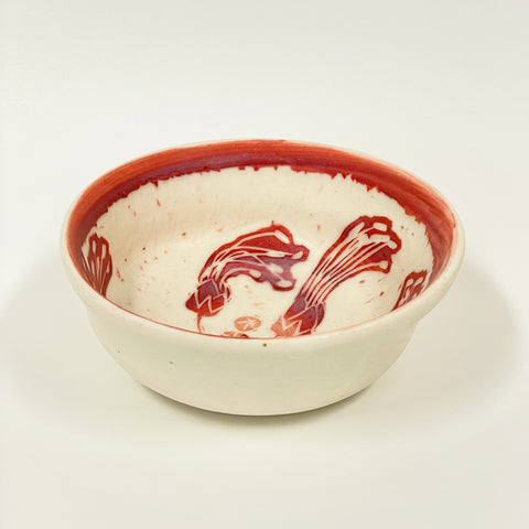 Rowena Harries - Red & White Jigal Flower Sgraffito Bowl Medium (rha005)