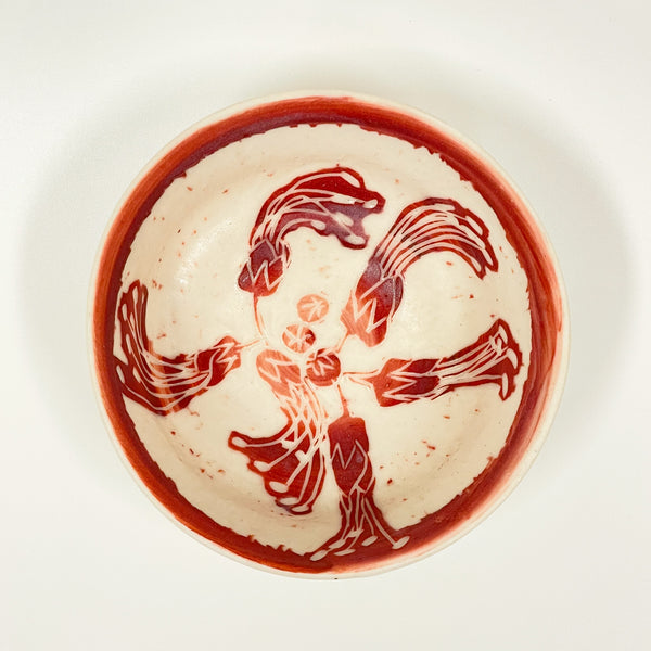 Rowena Harries - Red & White Jigal Flower Sgraffito Bowl Medium (rha005)