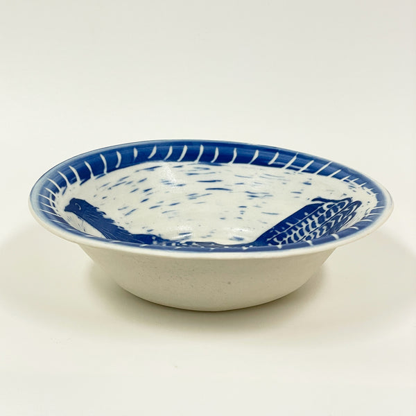 Rowena Harries - Blue & White Pheasant Coucal Sgraffito Bowl Large (rha006)