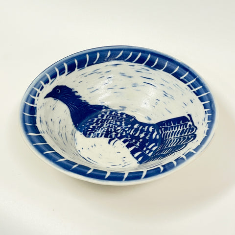 Rowena Harries - Blue & White Pheasant Coucal Sgraffito Bowl Large (rha006)