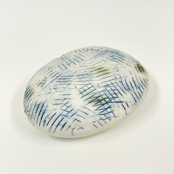 Rowena Harries - Blue & White Patterned Hollow Stone (rha007)