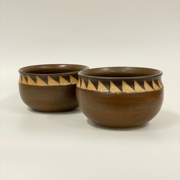 Sakshi Agarwal - Leather Brown Carved Bowls Set of Two (sag007)