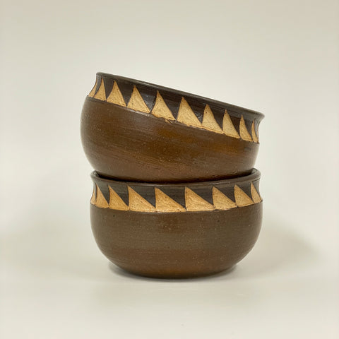 Sakshi Agarwal - Leather Brown Carved Bowls Set of Two (sag007)