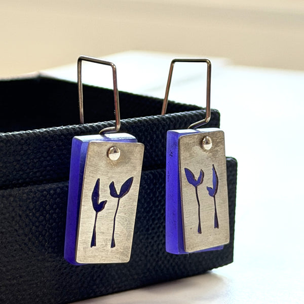Michelle Karsdorp - Mijn Designs Repurposed Acrylic Hand Cut Sterling Silver Botanic Earrings (mka005)