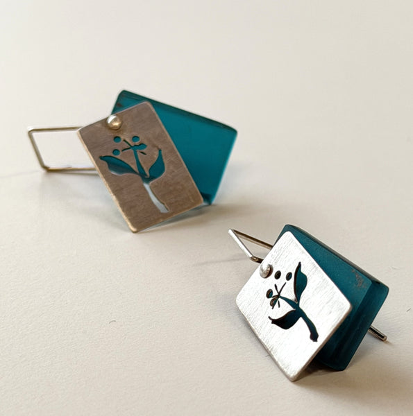 Michelle Karsdorp - Mijn Designs Repurposed Acrylic Hand Cut Sterling Silver Botanic Earrings (mka005)